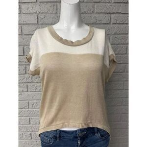 Absolutely Cream / Tan Hi-Lo Short Sleeve Mesh Top Size S